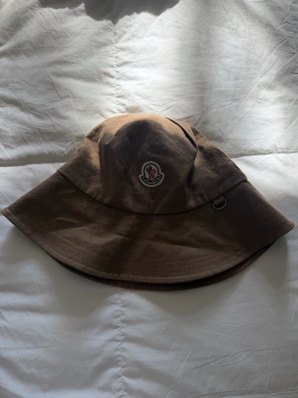 Moncler Wide-brimmed Cotton Bucket Hat with Logo Patch ~ brown